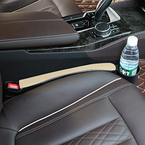 Supin 2 Prices Car Seat Gap Filler Pad PU Leather Console Side Pocket Organizer and one Cup for Cellphone Wallet Coin Key (Black+Beige) - color: Black+Beige