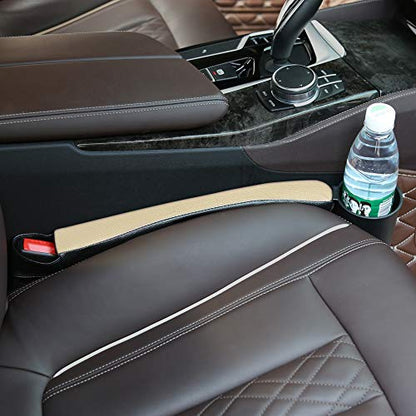 Supin 2 Prices Car Seat Gap Filler Pad PU Leather Console Side Pocket Organizer and one Cup for Cellphone Wallet Coin Key (Black+Beige) - color: Black+Beige