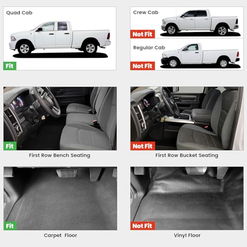 LASFIT Floor Mats for Dodge Ram 1500 2013-2018 & 1500 Classic 2019-2024 Quad Cab Bench Seat(Not for Bucket Seat & Vinyl Flooring), All Weather TPE Custom Fit Car Mats Floor Liners 1st & 2nd Row, Black - style: 2) 1500 | 2013-2018 |Quad Cab Floor Mats
