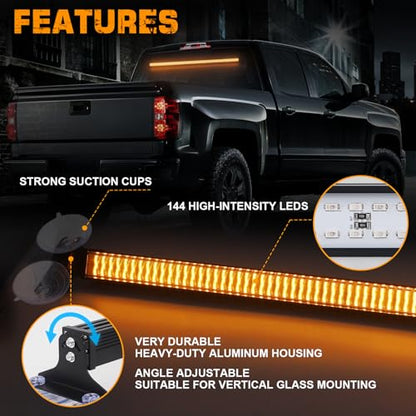 XRIDONSEN 35 inch Traffic Advisor Amber Light Bar 144 LED Rear Window Strobe Lights Emergency Warning Flashing Safety Interior Windshield Lights w/Directional for Plow Trucks Construction Vehicles - color: Amber