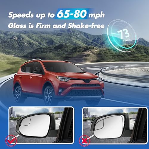 SNEMEEY Compatible with Toyota RAV4 Driver Side Mirror Glass 2016 2017 2018 - Left Side Replacement View Mirror, Heated Chrome Convex Mirror with Backing Plate and Rear Holder - color: Driver Side（LH）