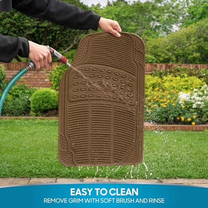 BDK ProLiner Heavy Duty Rubber Floor Mats for Auto - All Weather Protection Liners 3 PC Set (Tan Beige) - color: Beige