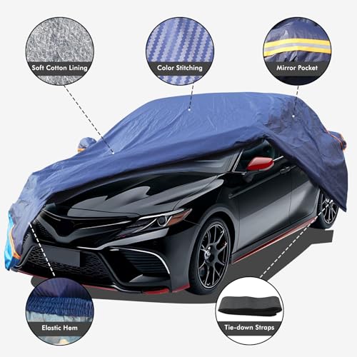 Car Cover Waterproof All Weather, 6 Layers Outdoor Full Exterior Cover Rain Sun UV Snowproof Protection with Zipper Cotton, Mirror Pocket for Toyota Camry - style: Toyoda Camry