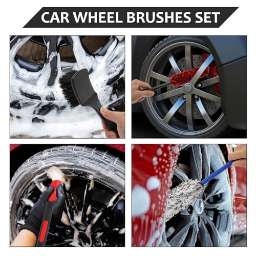 5 Pack Car Wheel Cleaner Brush Kit, Microfiber Cleaning Brush for Tire & Rim, Bendable & Durable, Detailing Brush Set for Cars, Trucks, Suvs & Motorcycles