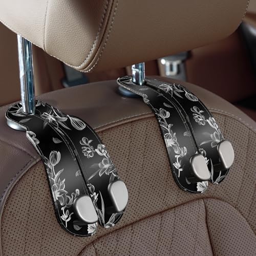 CoBak Purse Hook for Car - Universal Premium Stitched Leather and Aluminum-Magnesium Alloy Double Car Seat Back Storage Hook for Purses, Handbags, Bags (2 Pack),Floral Trace - color: Floral Trace, size: Double-Hooks