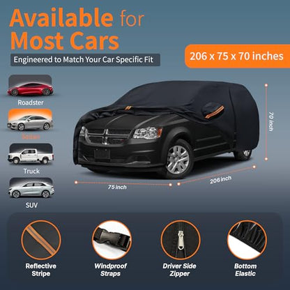 Waterproof Car Cover All-Weather, Heavy-Duty Outdoor Full Exterior Automobiles Snow Cover for Wagon 200-206 inch with Sun Visor,Zippered & Storage Bag - Black - size: Fit Hatchback Length 179-206 inch(2XXL)