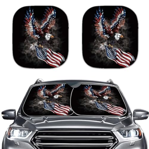 American Flag Eagle Windshield Sunshade for Cars Sedans Van SUV Sun Proof Car Front Windows Sunshade UV Rays Protection Easy to Install - color: American Flag Eagle
