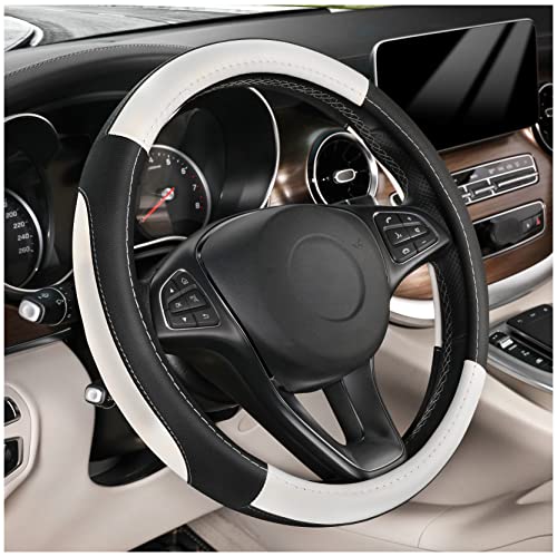 SEG Direct Car Steering Wheel Cover Universal Standard Size 14.5-15 inch, Black and White Microfiber Leather - color: Black and White, size: Standard size[14 1/2''-15'']