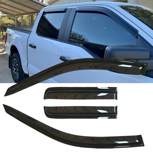 Original 4pcs Window Shade, Outside Mount Tape-On Rain Guards Set, Side Window Visors Compatible with Ford F-150 2015-2024 Crew cab 2017-2024 F250/F350 Super Duty Crew cab 94975 - size: For F-150/F250/F350 Crew cab