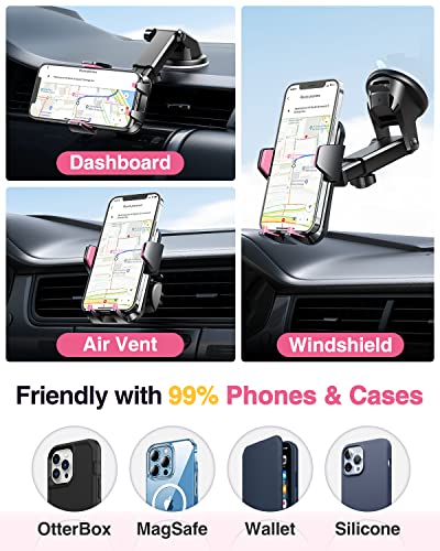 VANMASS【85+LBS Strongest Suction & Military-Grade Ultimate Car Phone Mount【Patent & Safety Certs】 Cell Phone Holder for Dash Windshield Vent for iPhone 17 Pro Max Automobile Accessory Kits,Light Pink - color: Light Pink