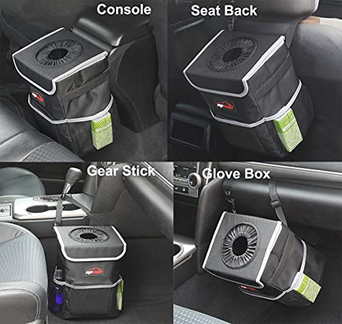 EPAuto Waterproof Car Trash Can with Lid and Storage Pockets, 2.5 Gallon, Black - color: Black