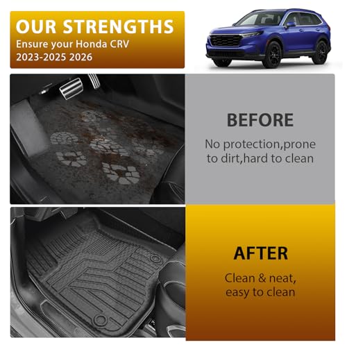 Powerty Floor Mats for 2023-2025 2026 Honda CRV (Gas Model Only) Car Mats, All Weather TPE Custom Upper & Lower Position Cargo Liner Seat Back Covers Protectors Full Set Car Accessories - size: 4)Honda CR-V Gas｜23-26｜Full Set