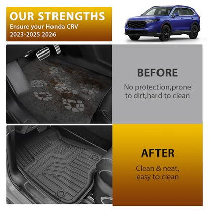 Powerty Floor Mats for 2023-2025 2026 Honda CRV (Gas Model Only) Car Mats, All Weather TPE Custom Upper & Lower Position Cargo Liner Seat Back Covers Protectors Full Set Car Accessories - size: 4)Honda CR-V Gas｜23-26｜Full Set