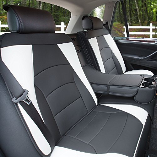 FH Group Ultra Comfort Highest Grade Faux Leather Full Set Cushion Pads Car Seat Covers for Front and Rear– Universal Fit for Cars Trucks & SUVs (White/Black) - color: White, style: Full Set