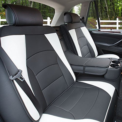 FH Group Ultra Comfort Highest Grade Faux Leather Full Set Cushion Pads Car Seat Covers for Front and Rear– Universal Fit for Cars Trucks & SUVs (White/Black) - color: White, style: Full Set