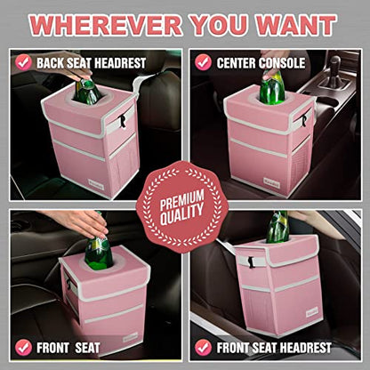 K KNODEL Waterproof Car Trash Can with Lid, Leak-Proof Garbage Bag, Hanging Bin for Women (Pink, Medium) - color: Pink, size: Medium