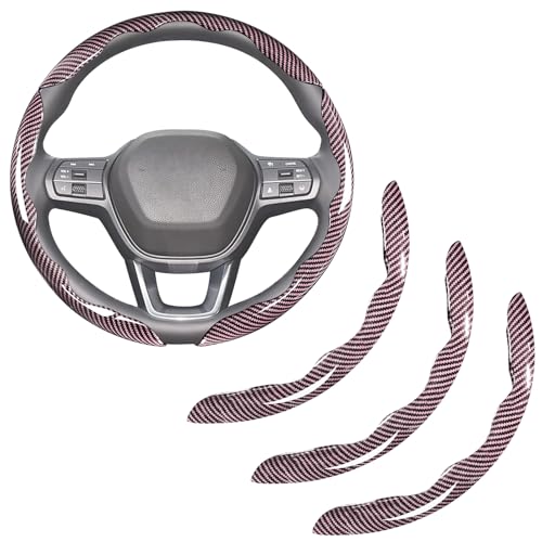 Carbon Fiber Steering Wheel Covers 3 Piece Clip on Steering Wheel Cover (Pink) - color: Pink