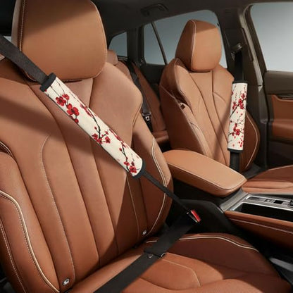 Seat Belt Cover Pad Red Japanese Cherry Blossom Flower Soft Safety Car Automotive Seat Belt Pads Cushion Shoulder Strap Covers for Cars or Bags, 2 Pcs - color: Red Japanese Cherry Blossom Flower
