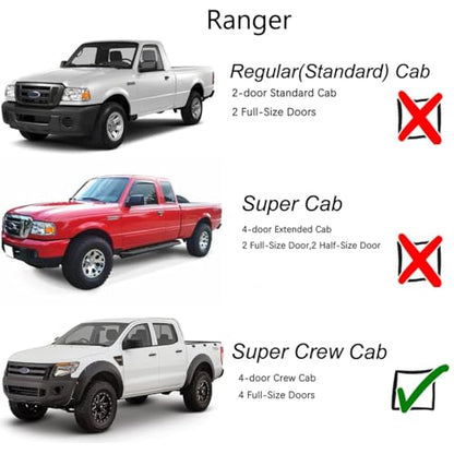Side Window Visors Wind Vent Deflector for 2019-2025 Ford Ranger SuperCrew cab only (11-16 Ranger T6),4pcs Outside Mount Tape-On Dark Smoke Nice Sun Rain Guards Set 94387 - size: 2019-2025 Ford Ranger SuperCrew Cab(Dark Smoke)