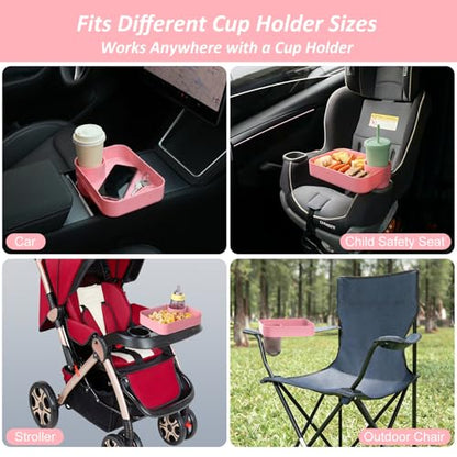 2PCS Car Seat Snack Tray for Kids, Mess-Free Square Travel Tray Cup Holder Snack Tray, Durable Car Food Tray for Toddlers, Universal Fit Kids Travel Road Trip Essentials (SkyBlue&Pink) - color: Blue&Pink