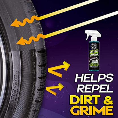 Chemical Guys Galactic Black Wet Look Tire Shine Dressing – High Gloss Tire Spray for Trim & Rubber – Restores Deep Black Shine and Protection for Cars, Trucks, Motorcycles and RVs, 16 oz - size: 16 Fl Oz
