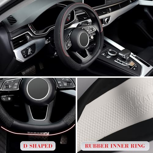 KAFEEK D Shape Steering Wheel Cover, Universal 15 inch, Microfiber Leather Viscose, Breathable, Anti-Slip,Warm in Winter and Cool in Summer, Black - color: black, size: D Shaped Standard Size[14.5"-15"]