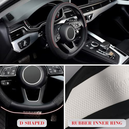 KAFEEK D Shape Steering Wheel Cover, Universal 15 inch, Microfiber Leather Viscose, Breathable, Anti-Slip,Warm in Winter and Cool in Summer, Black - color: black, size: D Shaped Standard Size[14.5"-15"]