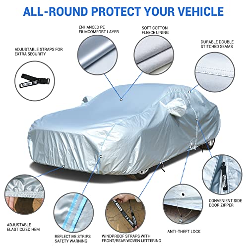 Tecoom Car Cover Waterproof All Weather, Classic Zipper Door & Lock Design, Soft Cotton Lining Car Covers for Automobiles, Windproof UV Rain Hail Protection Full Car Cover Fit 191-200 Inches Sedan - size: 3XXL: Fit 191-200 inches Sedan