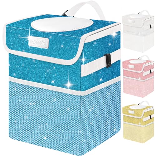 Car Trash Can for Car, Cute Mini Car Trash Bag with Lid, Glitter Car Garbage Can Bin Hanging for Back/Front Seat/Console, Waterproof, Leakproof, 2.5 Gallon, Blue Bling Sparkly - color: Blue Bling Sparkly