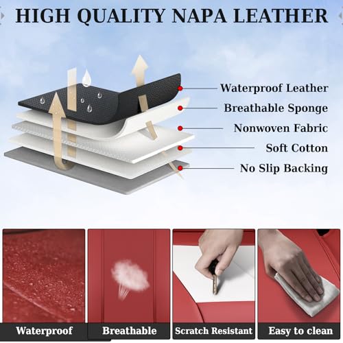 Coverado Leather Rear Seat Covers for Cars, Faux Leather Car Seat Covers Backseat, Waterproof Back Seat Cover for Dogs, Universal Automotive Seat Covers Backseat Seat Cushion Protector, Red&White - color: Red&White