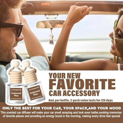 C Classy Car Air Freshener Hanging 2 Pack, Mahogany Teakwood Essential Oil Diffuser, Cute Glass Bottle, Long-Lasting Fragrance Car Accessories for Women & Men, Made in USA