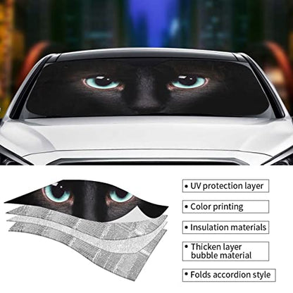 Black cat Eyes Car Windshield Sunshade Front Window Sun Visor Protector Foldable Shield Cover for Truck SUV - color: Black11