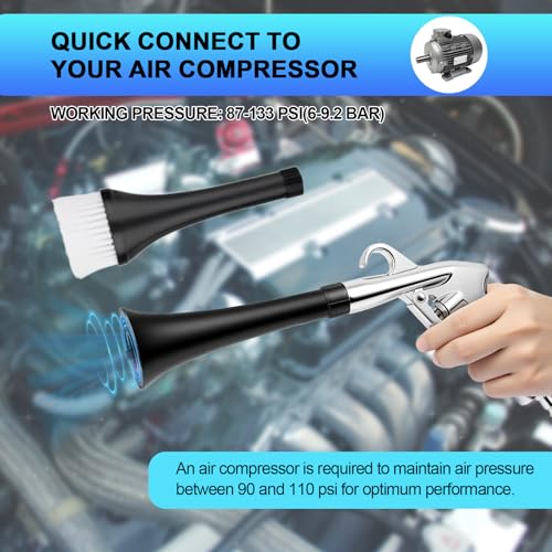 2 Nozzles Air Cleaning Gun, Dry Cleaning Gun Quickly Blasts Dust, Dirt and Grime from Surface, Dryer Air Blow Gun Works with Air Compressor, Car Detailing Tool for Interiors Exteriors Deeply Cleaning