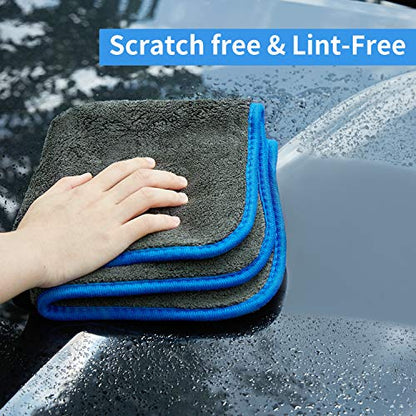 BMLEI Microfiber Car Cleaning Cloths,1200 GSM Ultra Thick Microfiber Towels for Cars, Soft Car Drying Towel for Washing, Polishing and Auto Detailing 16'' x 16'' (3 Pack)