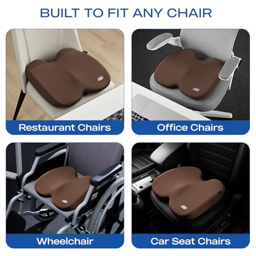 Skechers Seat Cushion, Ergonomic Memory Foam Cushion for Long Sitting Hours on Office & Home Chair, Car Seat Cushion for Sciatica, Coccyx Cushion,Brown - color: Brown