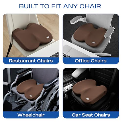 Skechers Seat Cushion, Ergonomic Memory Foam Cushion for Long Sitting Hours on Office & Home Chair, Car Seat Cushion for Sciatica, Coccyx Cushion,Brown - color: Brown