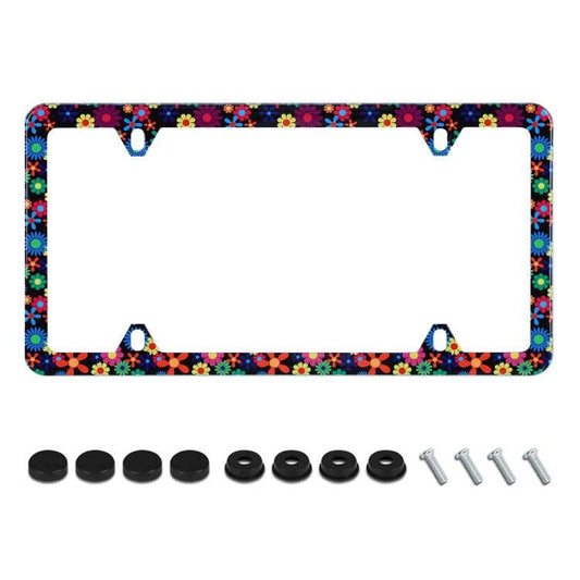 Hippie Flower License Plate Frame Colorful Floral Print License Plate Holder Stainless Steel Auto Parts Personalise Decoration with Screws for Men Women License Plate 4 Holes 1pcs - color: Colorful Hippie Flower, size: 1 Pack