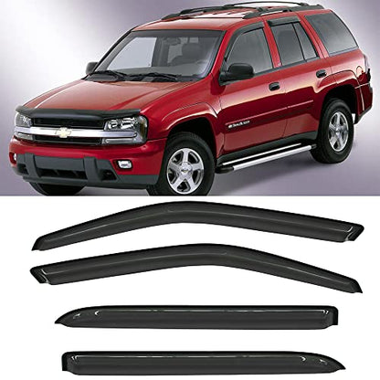 Wensdy 4pc Side Window Wind Deflectors,Outside Mount shade sun rain guards,Dark Smoke Visors for 2002-2006 Chevy Trailblazer EXT/GMC Envoy XL,2003-2008 Isuzu Ascender/Isuzu Ascender(7 Passenger)94240 - size: 02-06 Trailblazer