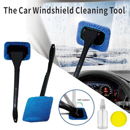 8pcs Car Windshield Cleaning Tool, Windshield Cleaner with with 5 Little Microfiber Pads that can be Washed/reused, Window Cleaner Tool, for Auto Glass Wiper (Blue) (Blue) - color: blue