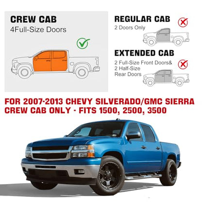 in-Channel Window Rain Guards for 2007-2013 Chevy Silverado/GMC Sierra 1500/2500/3500 Crew Cab, Window Deflectors Vent Visors for 2003 Chevy Silverado Accessories, 4 Full-Size Doors - size: 2007-2013 Silverado/Sierra 1500/2500/3500 Crew Cab