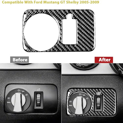 Real Soft Carbon Fiber Interior Accessorie Decal Car Headlight Switch Button Cover Trim Sticker Compatible with Ford Mustang GT Shelby 2005 2006 2007 2008 2009 - color: Headlight Switch-black