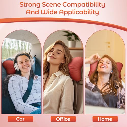 2 Pcs Red Bow Car Neck Pillows Softness Car Headrest Pillow for Driving With Adjustable Strap Leather Material Wear-Resistant and Dirt-Resistant Perfect Choice for Both Beauty and Comfort - color: Wine Red