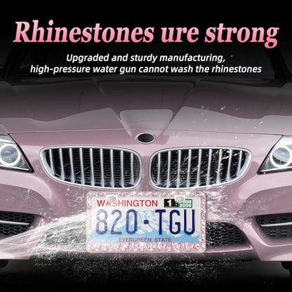 OKLPF Rhinestone Bling License Plate Frames for Women - Sparkle with Glitter Crystals & Diamond Bedazzled License Plate Cover, Fits Standard US Plates, Comes with Anti-Theft Screws & Gift Box(Pink) - color: Pink, size: 2pc