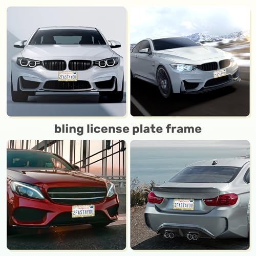 QUANQIUFEI 2 Pack Bling License Plate Frames, Sparkly Rhinestone Diamond Car License Plate Cover for Women, Stainless Steel Car Accessories with Glitter Crystal Caps (Golden) - color: Golden