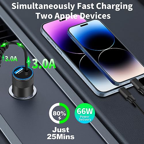 [Apple MFi Certified] iPhone Car Charger Fast Charging, Braveridge 4.8A USB Power Cigarette Lighter Car Carplay Charger Adapter with 6FT Coiled Lightning Cable for iPhone 14 13 12 11 XS XR X 8 SE iPad - size: 6FT
