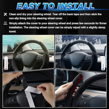 Shademax Custom-Fit for Tesla Steering Wheel Cover, Tesla Model Y 2020-2025 /Model 3 2017-2023Suede Steering Wheel Cover Protector, Non-Slip, Model Y/3 Accessories (Black) - color: Black