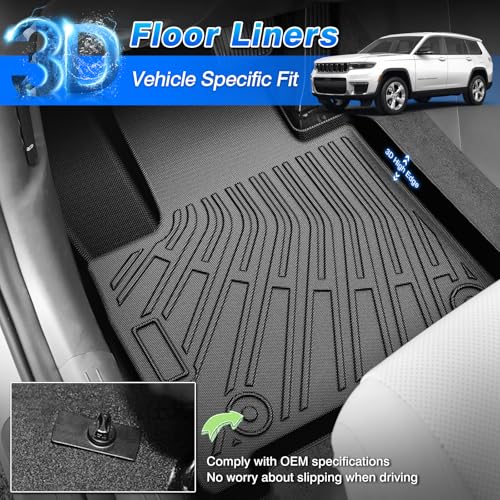 Floor Mats for Jeep Grand Cherokee L (6-Seater Without 2nd Row Center Console) 2021-2025 2026, All Weather Cargo Liner & Door Sill Guards for Grand Cherokee L Accessories, Car Accessories - size: 2)Jeep Grand Cherokee L【21-26】Full set