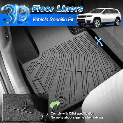 Floor Mats for Jeep Grand Cherokee L (6-Seater Without 2nd Row Center Console) 2021-2025 2026, All Weather Cargo Liner & Door Sill Guards for Grand Cherokee L Accessories, Car Accessories - size: 2)Jeep Grand Cherokee L【21-26】Full set