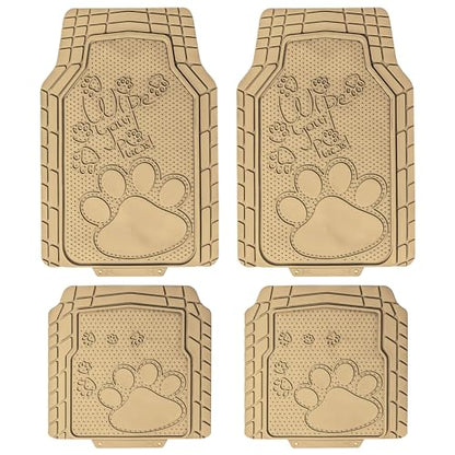FH Group Car Floor Mats - Adorable Paw Print, Heavy-Duty Rubber Mats, Universal Fit Full Set, Climaproof, Trimmable, Fit Most Sedan, SUV, Truck - Beige - color: Beige