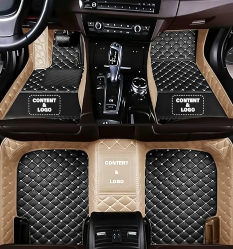 Custom Floor Mats for Cars,All-Weather car Floor MATS-Suitable for 99% of car Models,Luxury Full Coverage All Car Floor Mats,Anti-Slip Leather Car Mat Set (Beige Black, Beige line) - color: Beige black, beige line